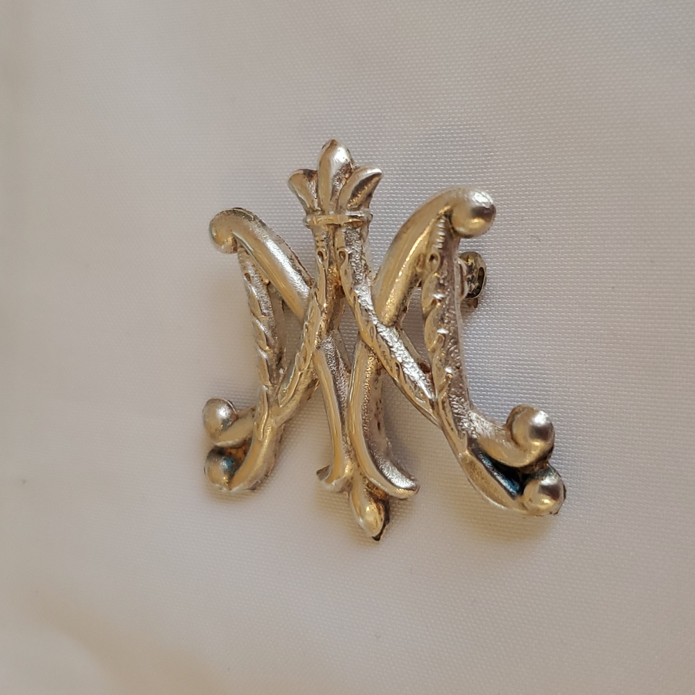 Vintage Sterling Silver Ave Maria Monogram Pin Brooch - Picture 7 of 11